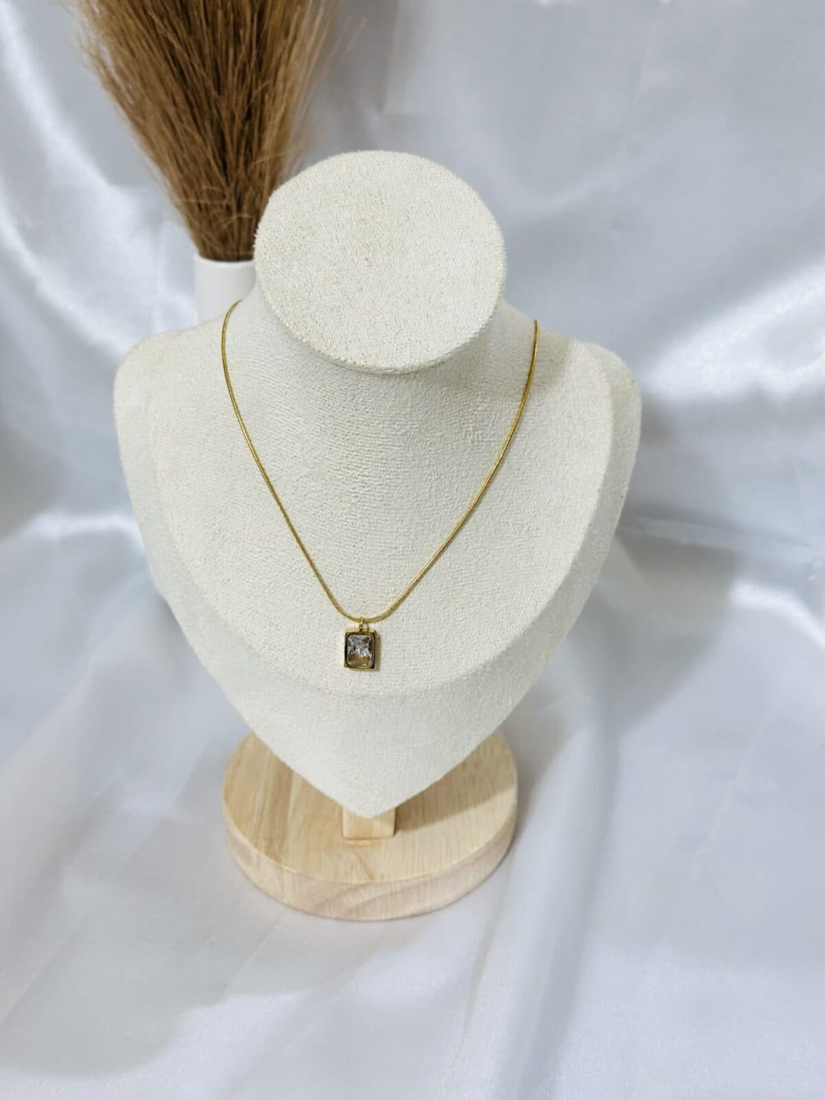 Anti Tarnish Square Crystal Pendant Necklace
