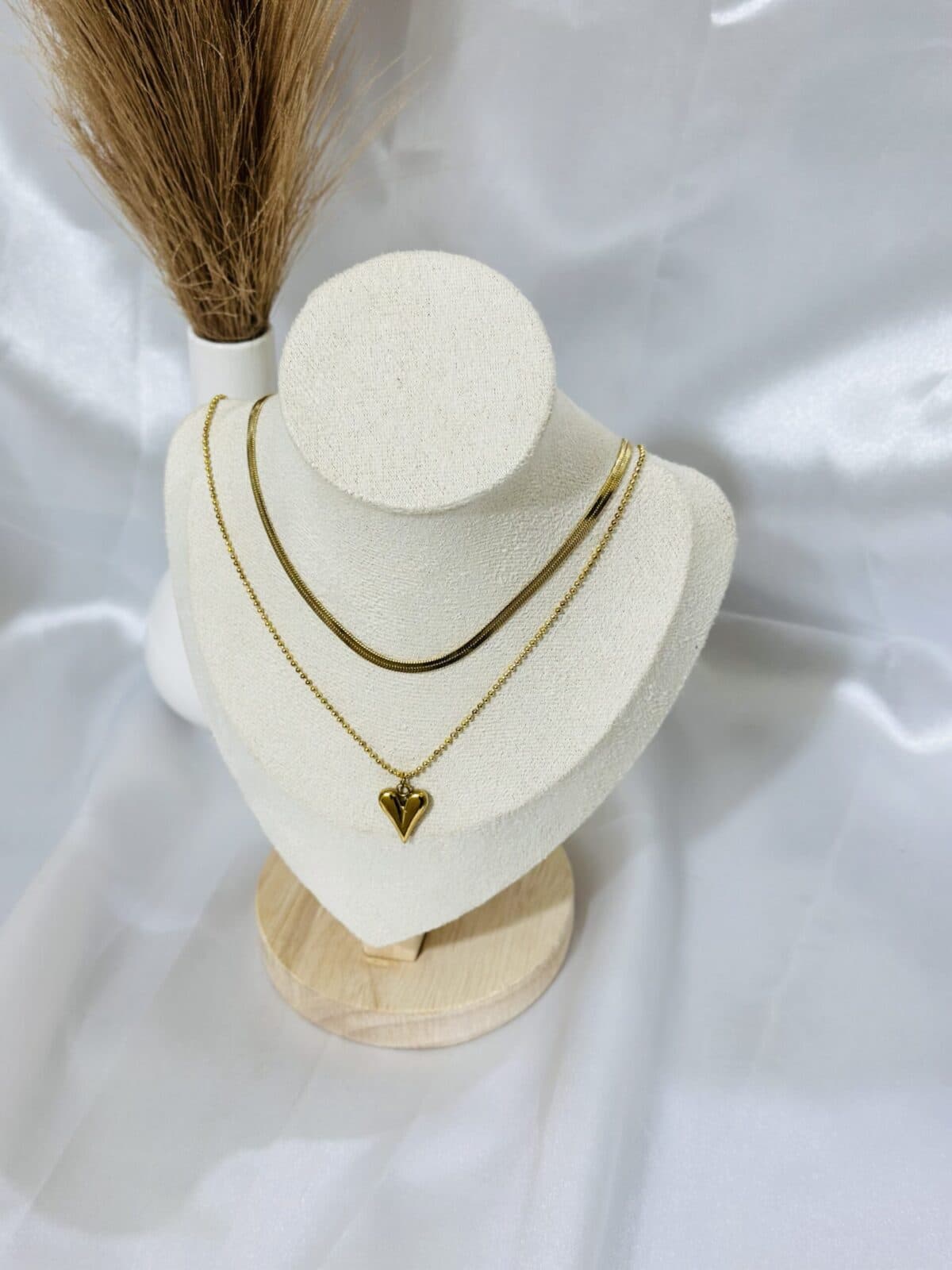 Anti Tarnish Dual Heart Layered Snake Chain Necklace