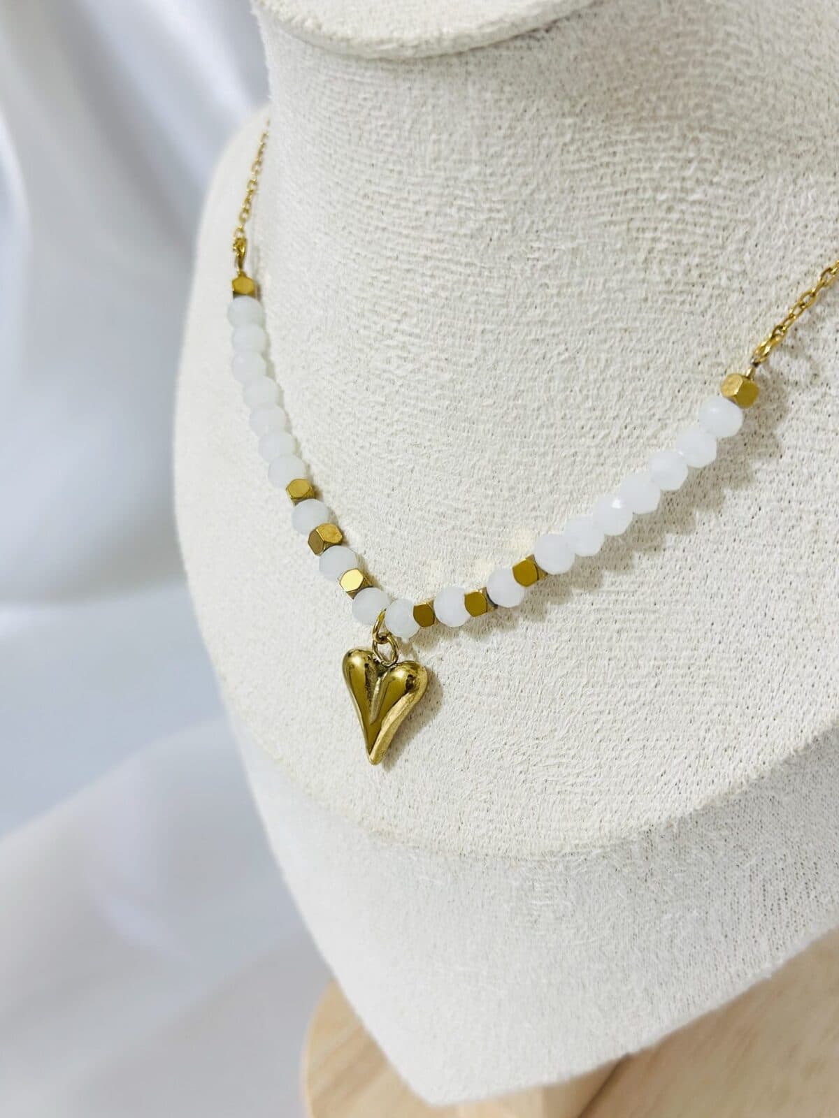 Anti Tarnish Beaded Heart Charm Necklace