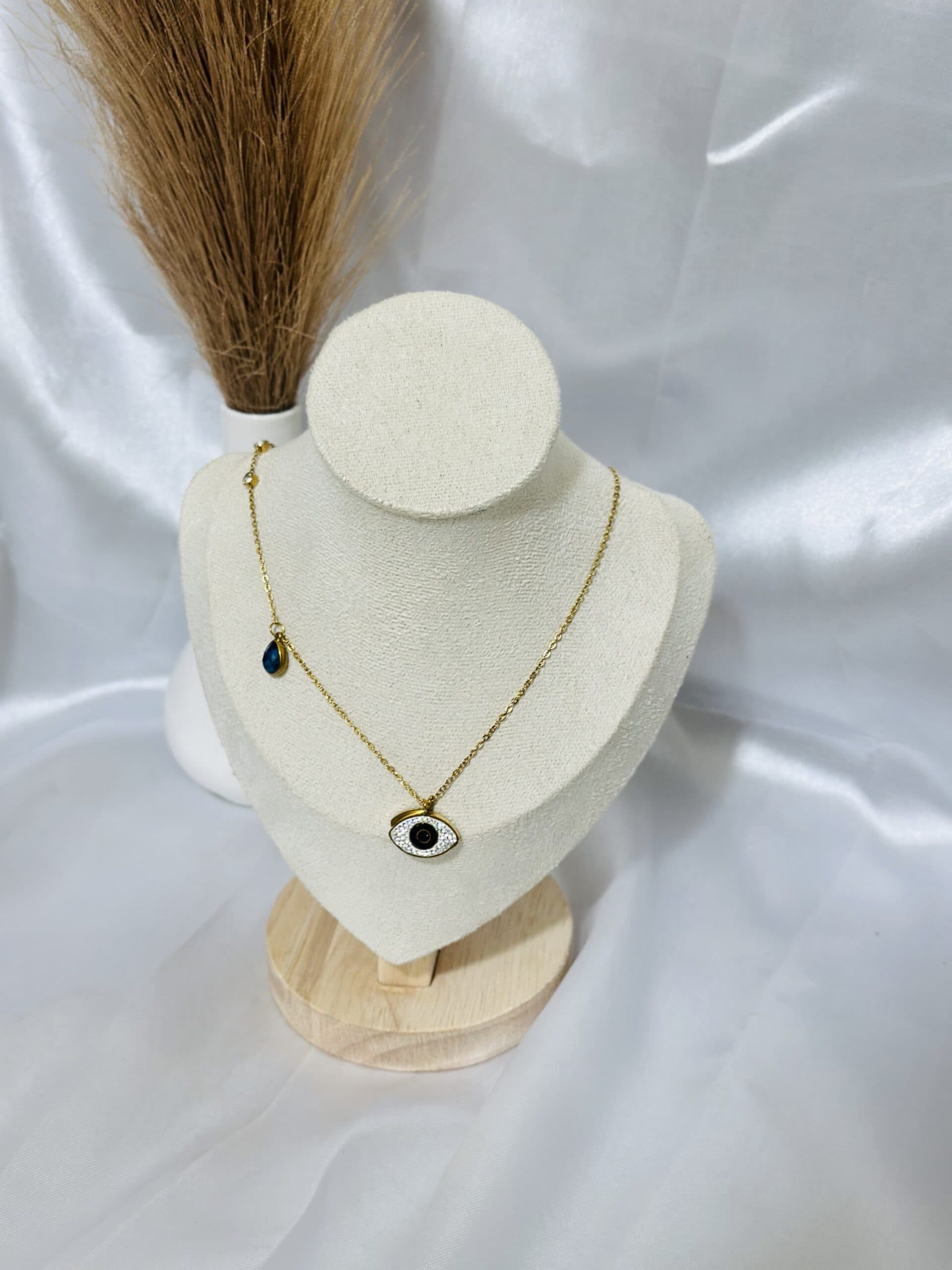 Anti Tarnish Evil Eye Drop blue Necklace