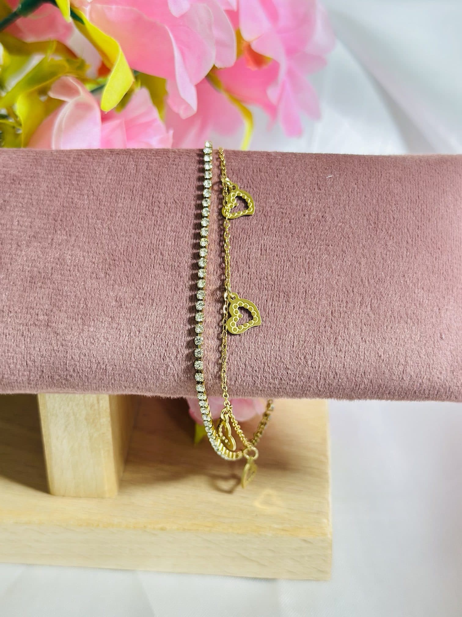 Anti Tarnish Dual Layer Heart Charm Bracelet