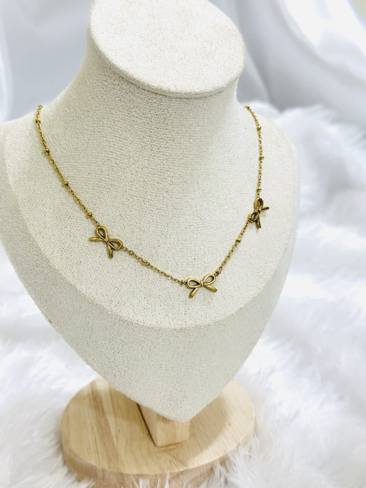 Anti Tarnish Triple Bow Necklace