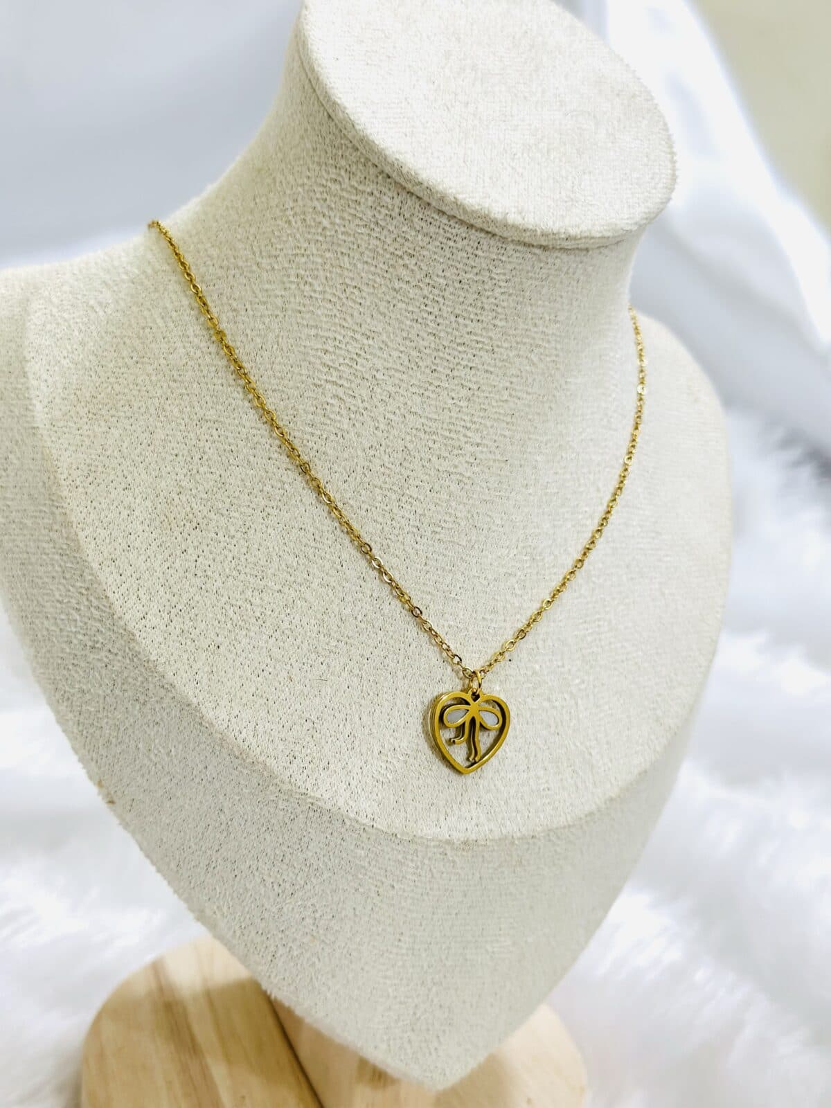 Anti Tarnish Ribbon Heart Pendant Necklace