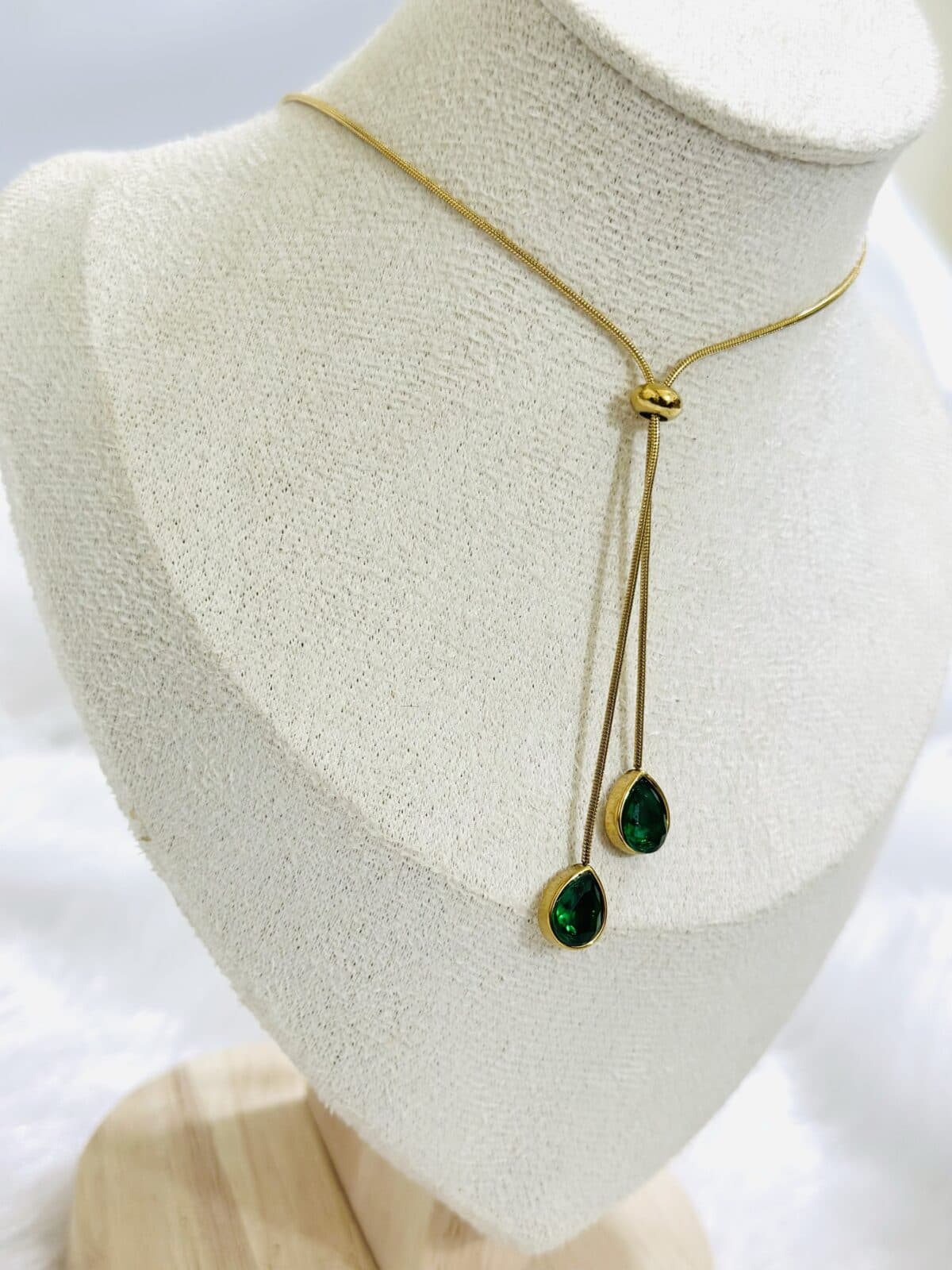 Anti Tarnish Green Emerald Drop Necklace