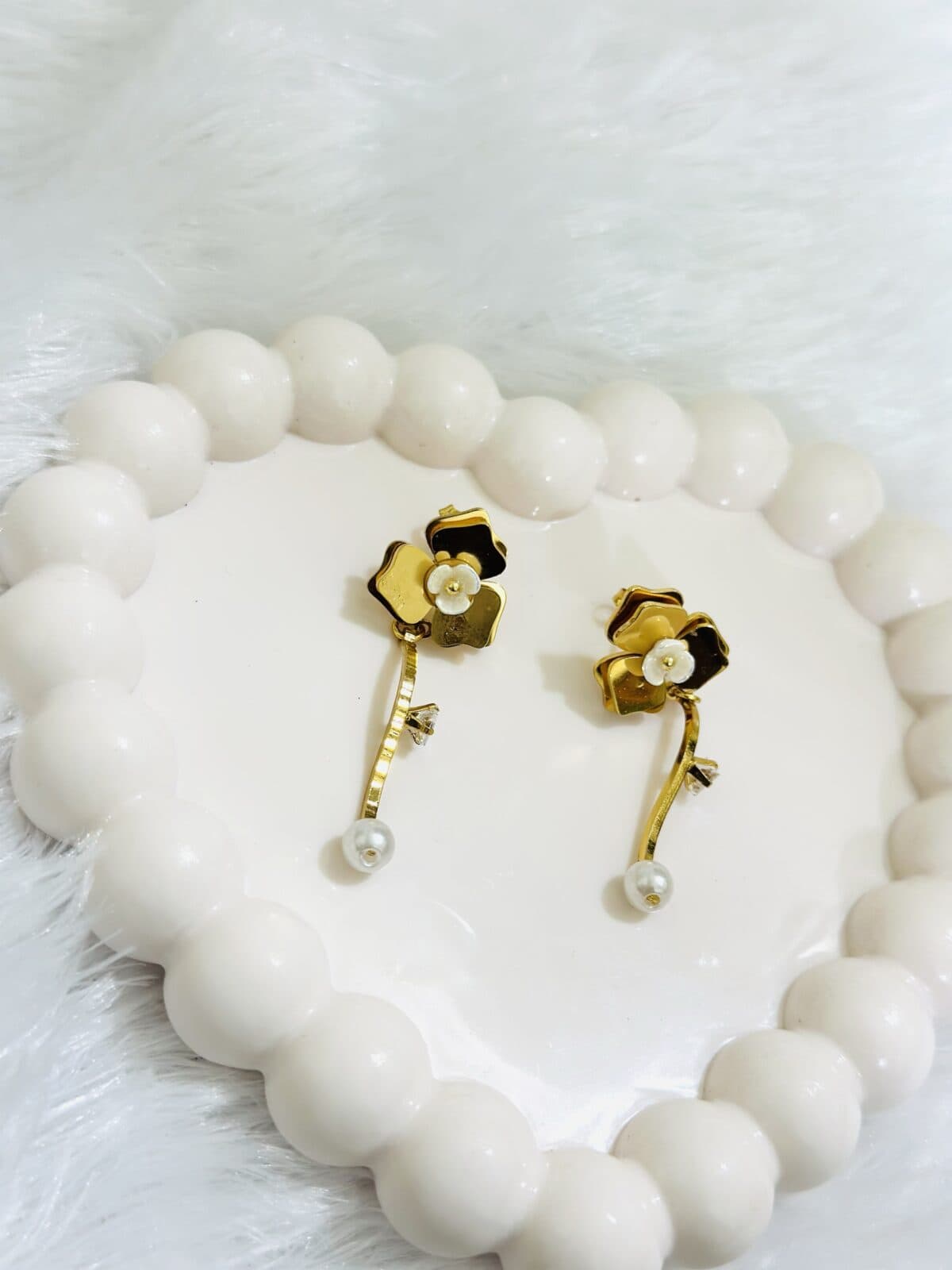 Anti Tarnish Pearl Bloom Drop Earrings