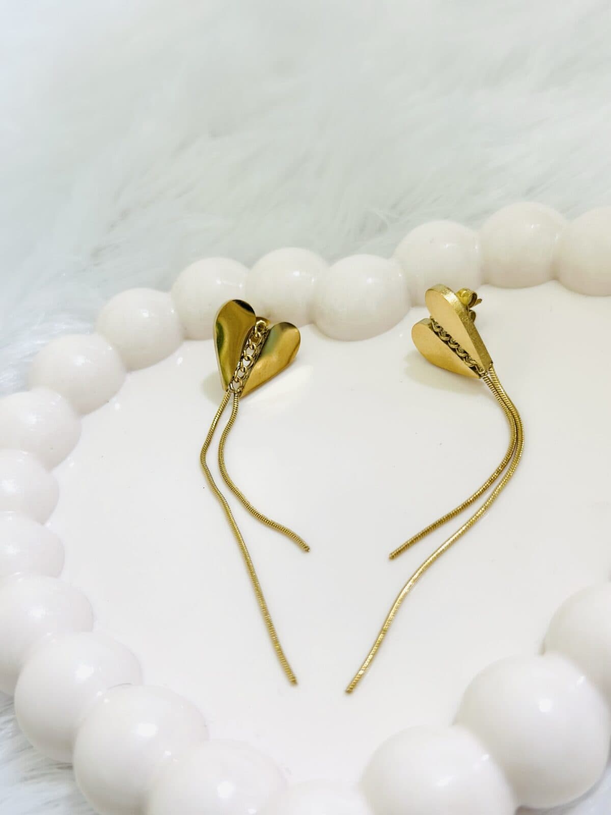 Anti Tarnish Golden Heart Tassel Earrings