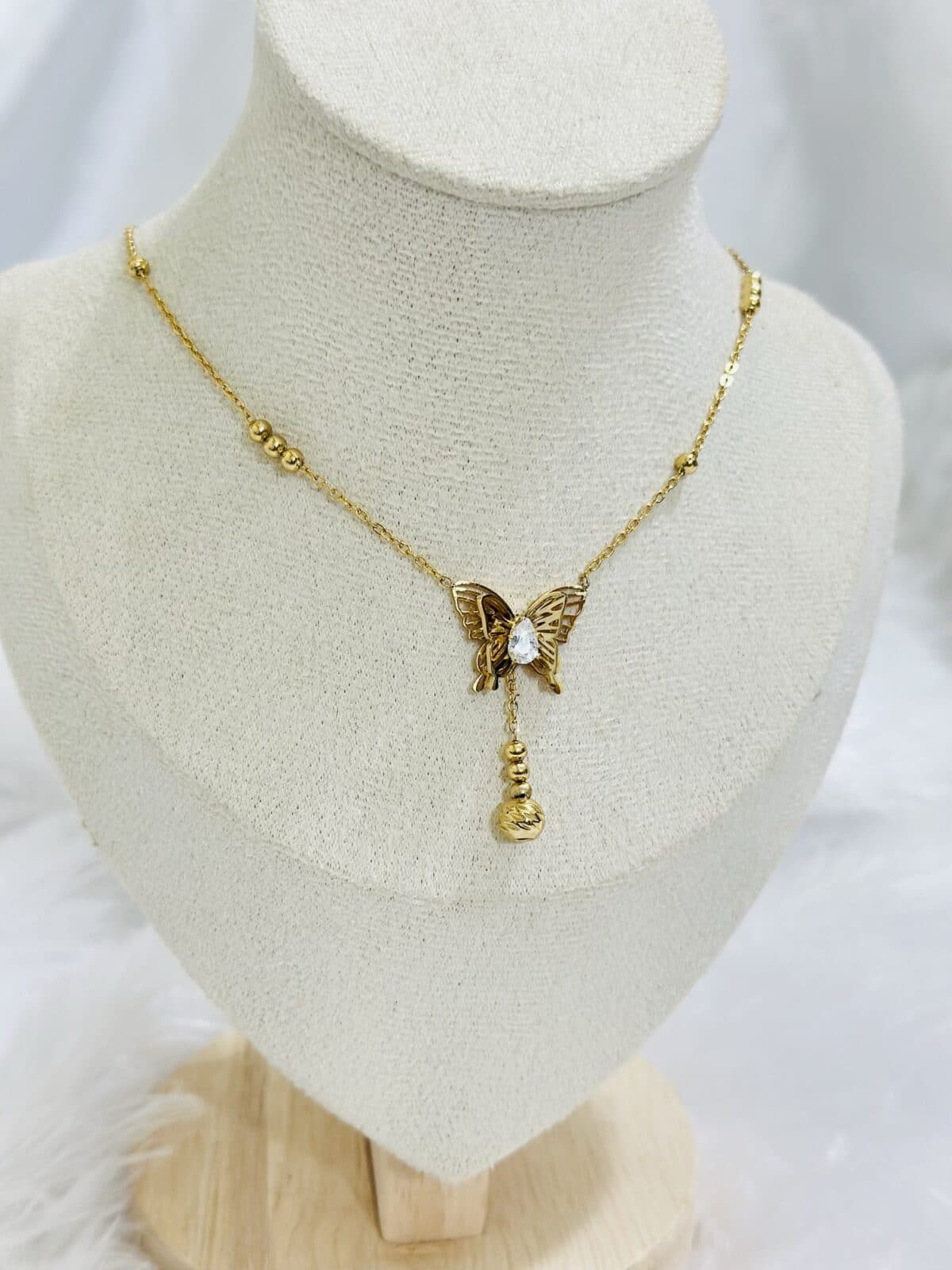 Anti Tarnish Crystal Butterfly Drop Necklace