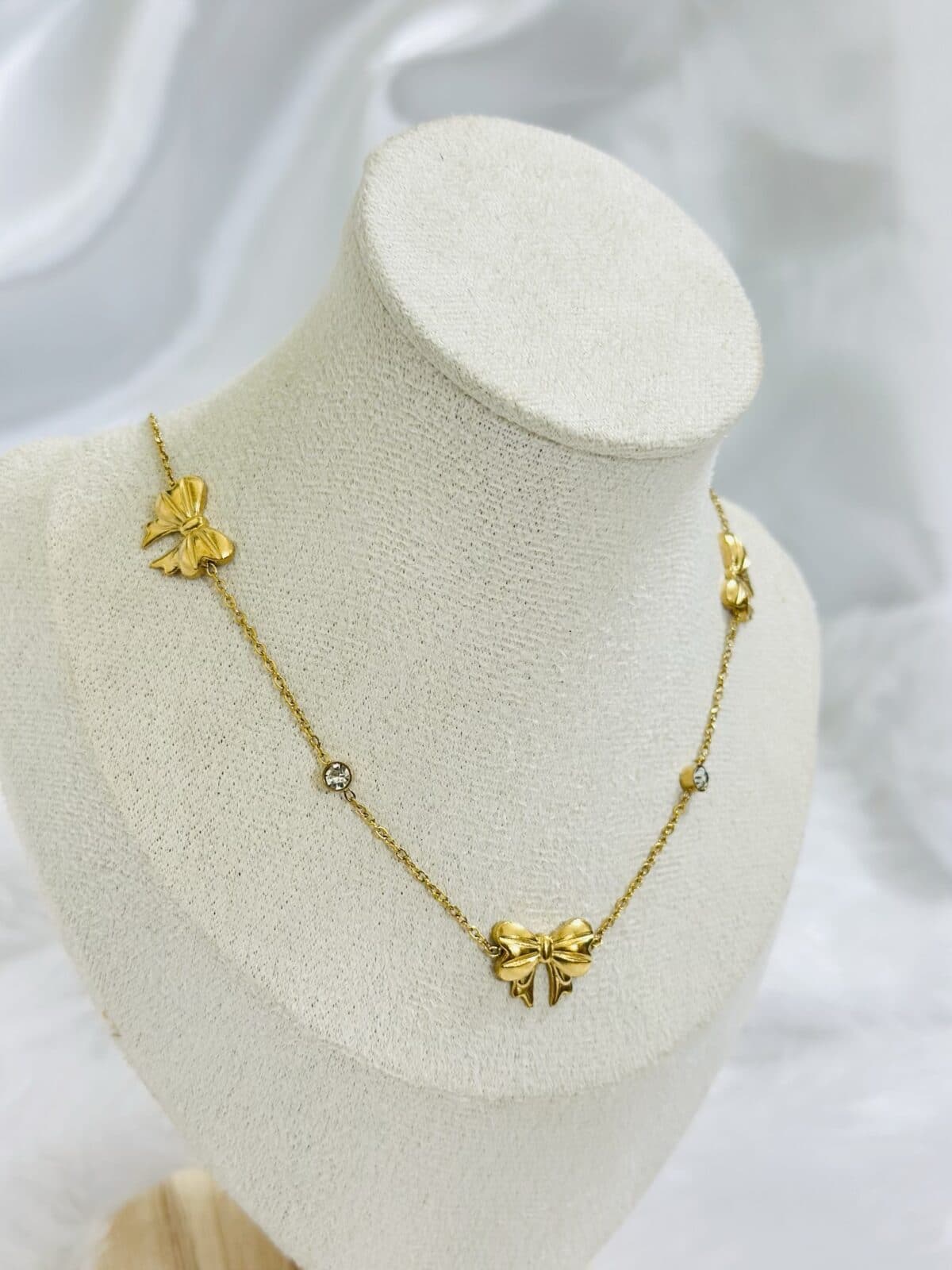 Anti Tarnish Bow Charm Drop Necklace