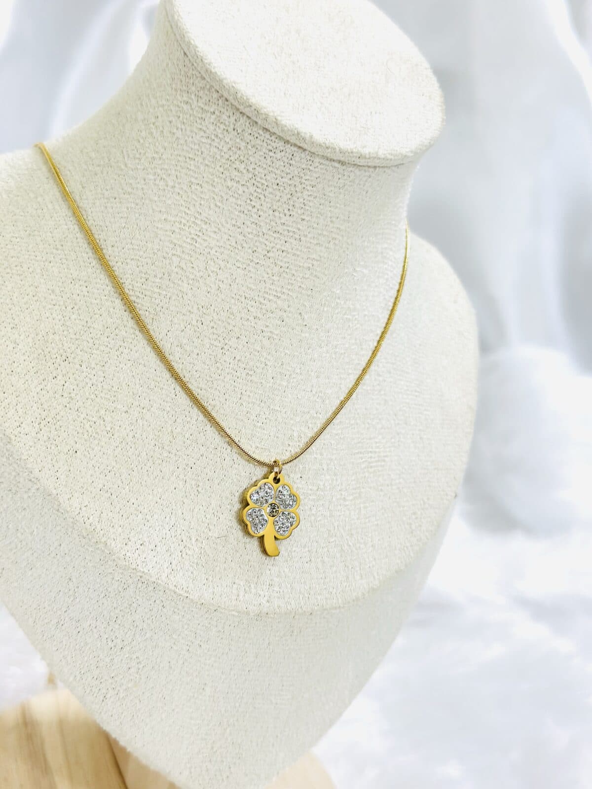 Anti Tarnish Crystal Clover Necklace