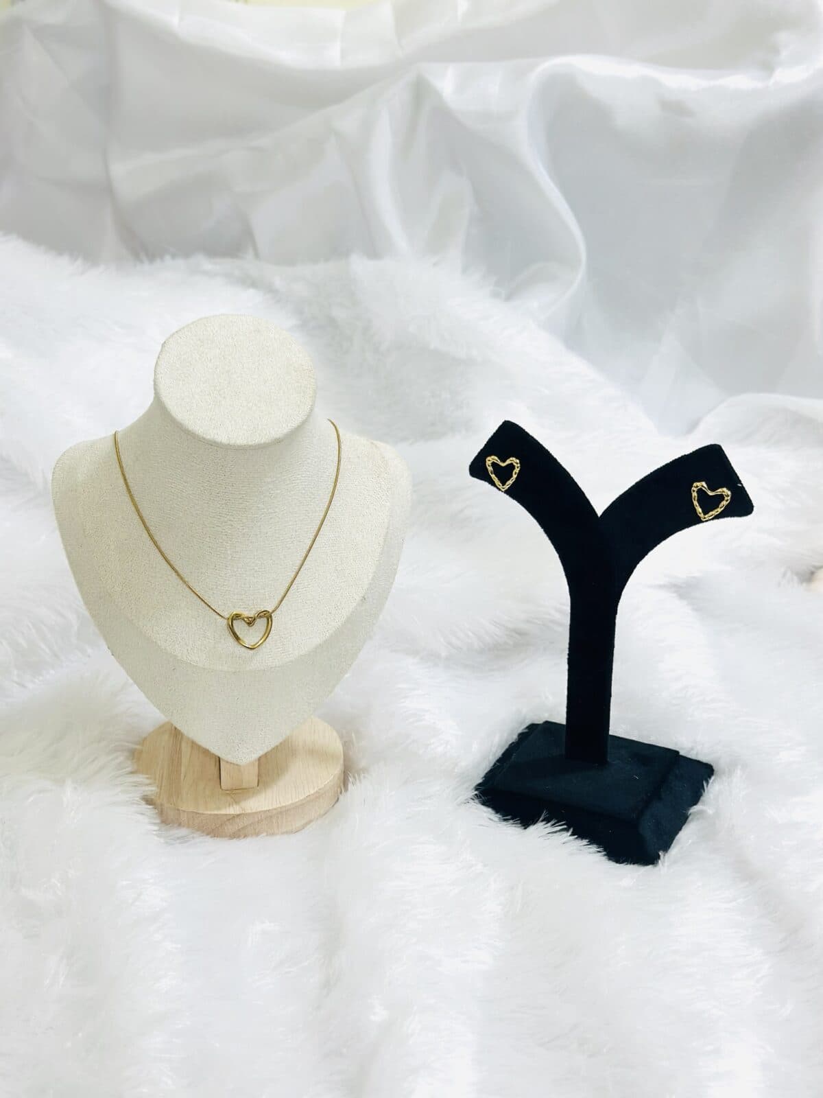Anti Tarnish Heart Themed Necklace + Earrings Combo